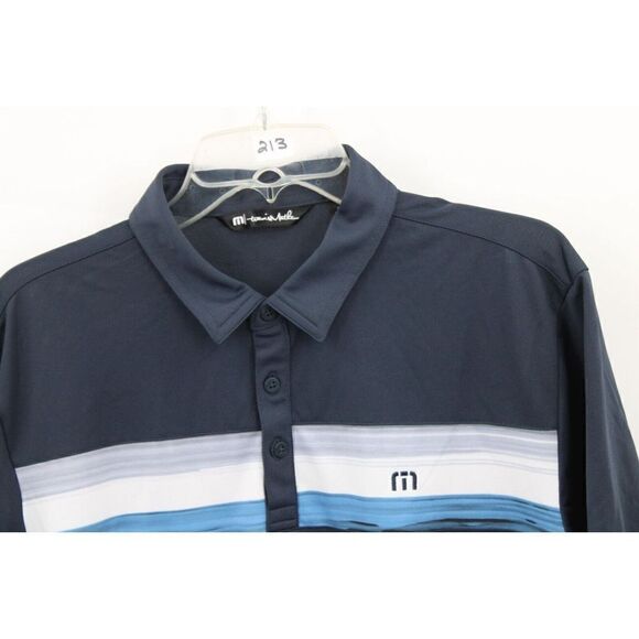 TRAVIS MATHEW BLUE WITH CHEST STRIPES POLO MENS SIZE XL SHORT SLEEVE SHIRT GOLF - Picture 2 of 8